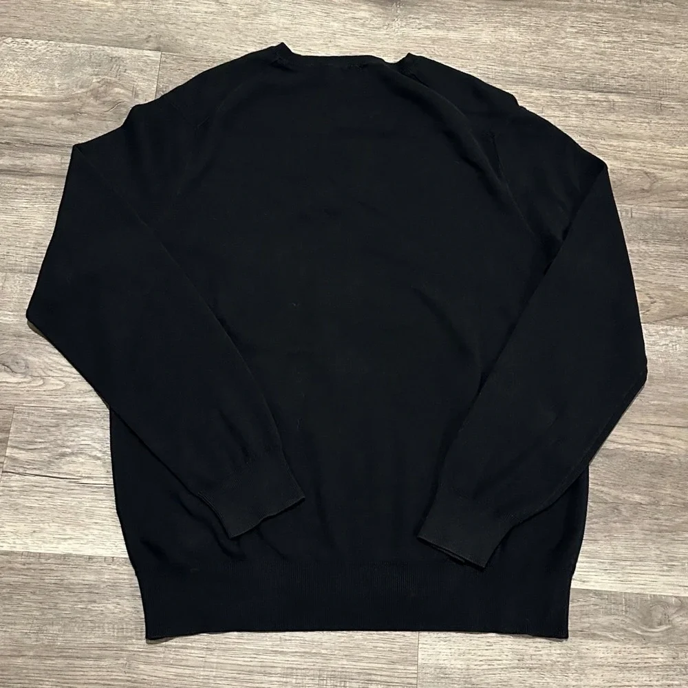 Polo Ralph Lauren Sweater Mens L Black Pima Cotton V-Neck Purple Pony Pullover